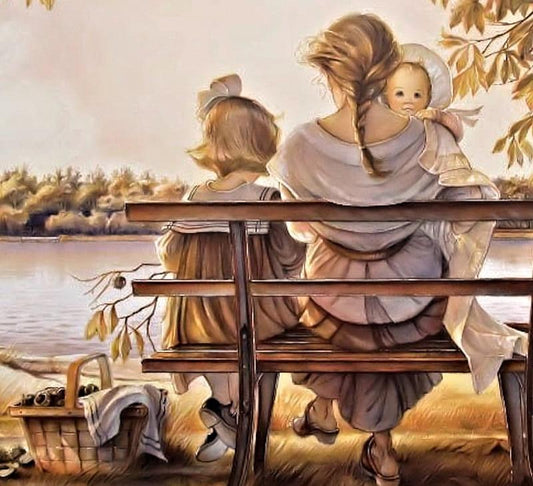 Mother and children, women, painting, bench, children, HD wallpaper - Coconut Pops